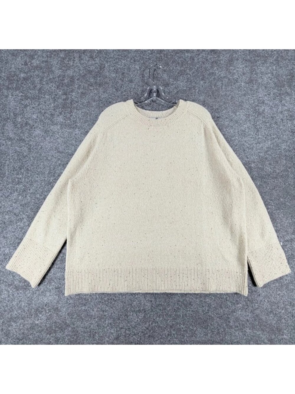 DKNY Jeans Crewneck Sweater Womens XL Ivory Rhinestone Modern Comfort Tight Knit